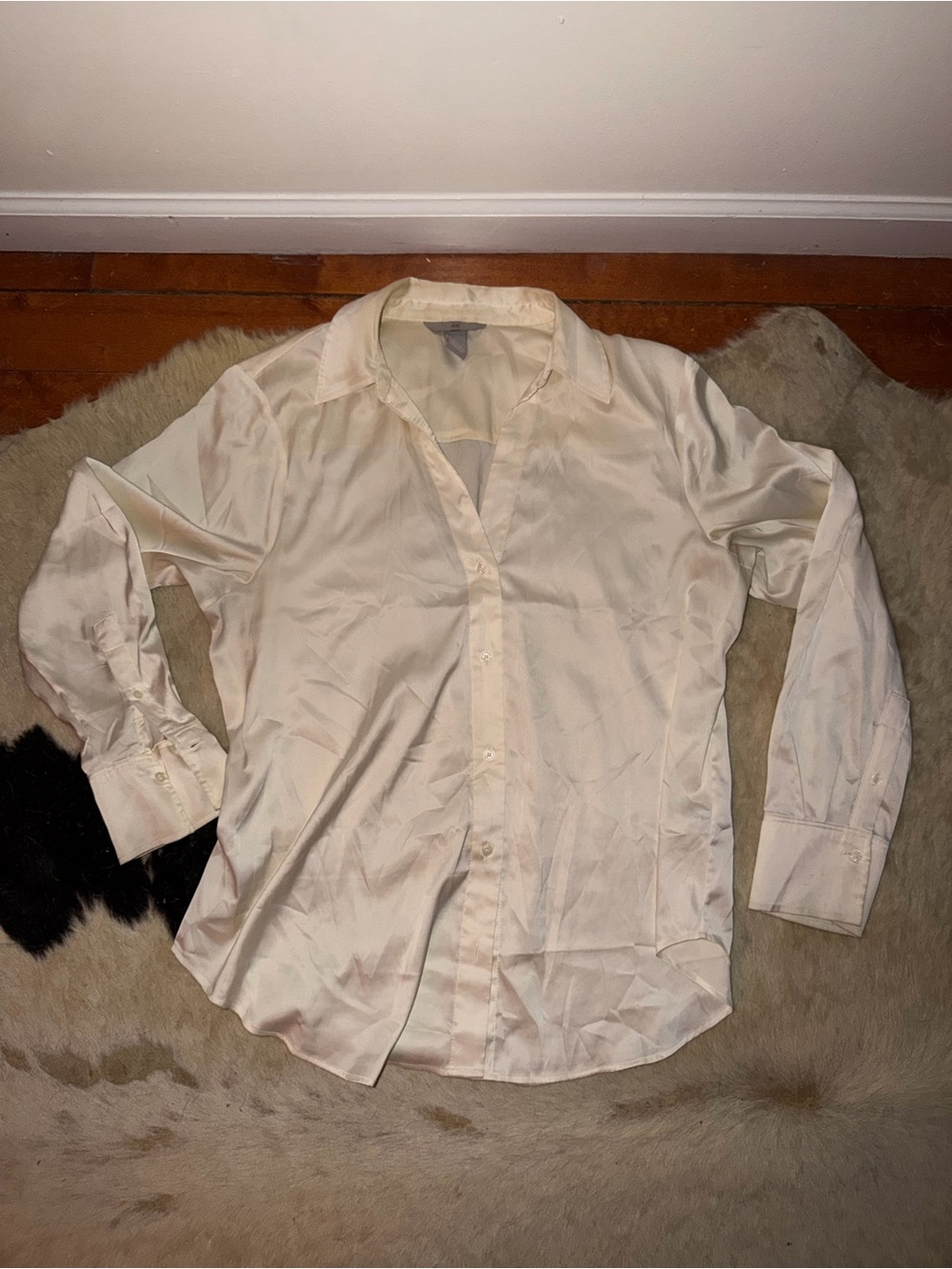 H&M Light Cream Satin Button-Down Shirt